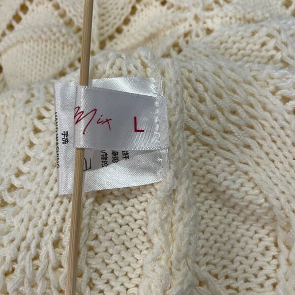 KNIT MIX Crochet Knit Mini Bodycon Short Sleeve Dress, Cream - L - Picture 7 of 9